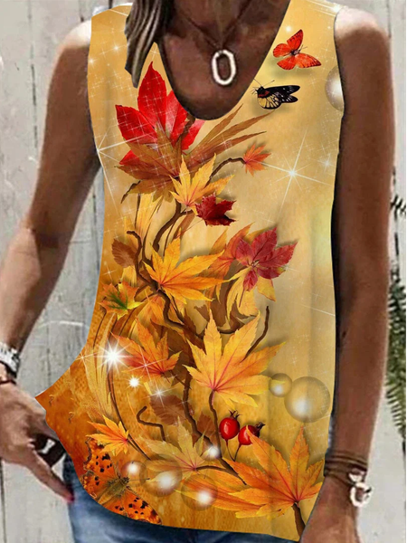 

Crew Neck Regular Fit Floral Vacation Tank, Yellow, Tanks & Camis