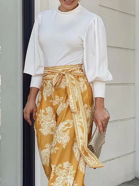 

Urban Regular Fit Stand Collar Long sleeve Stand Collar Blouse, White, Blouses and Shirts