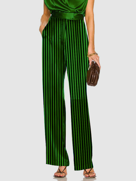 

Regular Fit Urban Striped Fashion Straight Long Pants, Green, Pants