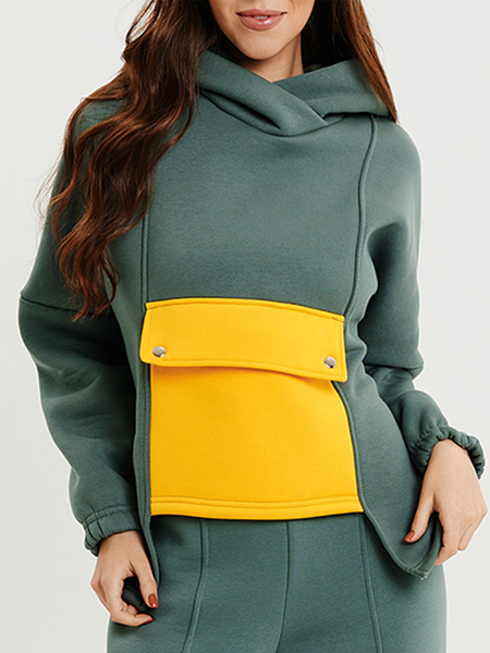 Elegant Plain Regular Fit Crew Neck Hoodie, Green, Hoodies and Sweatshirts