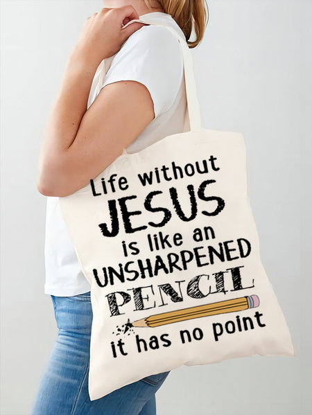 

Women's Funny Letter Christian Life Without Jesus Is like Shopping Tote, White, Bags