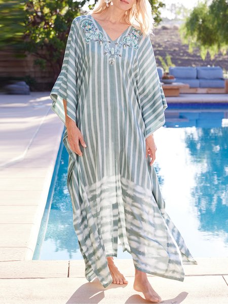 

Loose Striped Vacation Dress, Green, Dresses