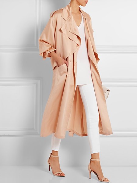 

Urban Lapel Collar Satin Plain Trench Coat, Nudepink, Trench Coats
