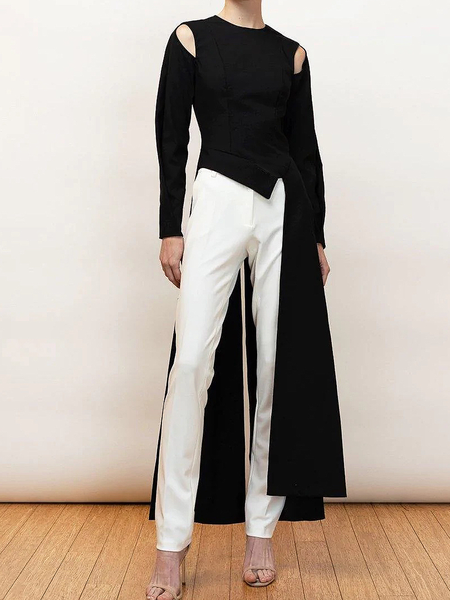 

Crew Neck Regular Fit Long sleeve Urban Mid-long Shirt, Black, Blouses and Shirts