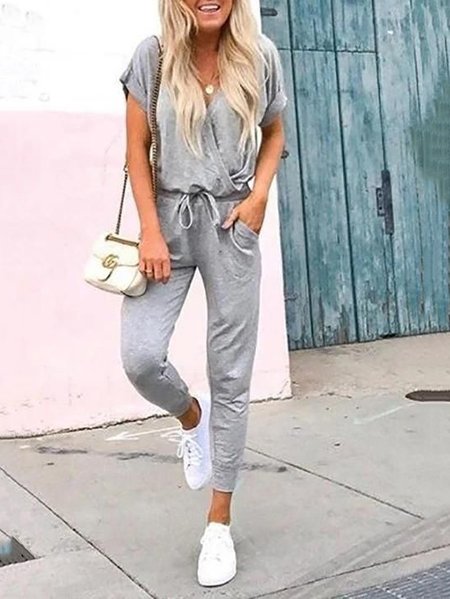 

Regular Fit Casual Jumpsuit, Gray, Jumpsuits＆Rompers