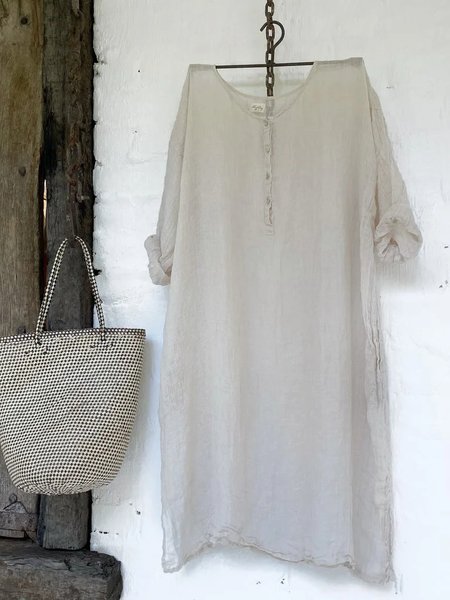 

Cotton And Linen Loose Casual Dress, Light gray, Midi Dresses