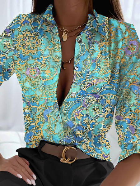 

Ethnic Loose Casual Shirt, Green, Shirts