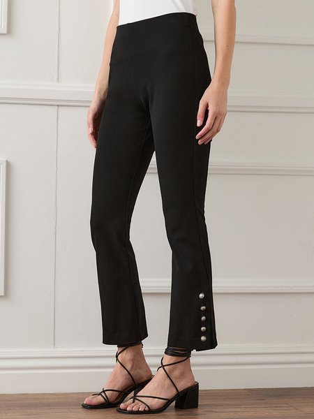 

Cropped Button-Up Hem Pants, Black, Pants