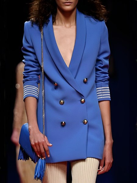 

Shawl Collar Plain double Breasted Regular Fit Urban Blazer, Blue, Blazers