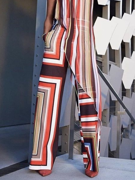 

Striped Daily Regular Fit Elegant Fashion Pants, Red, Pants
