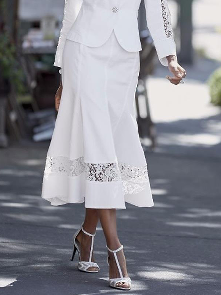 

Regular Fit Plain Elegant Long Skirt, White, Skirts