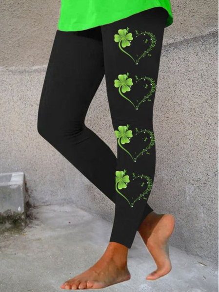 

Four-Leaf Clover Sports Regular Fit Leggings, Black, Leggings