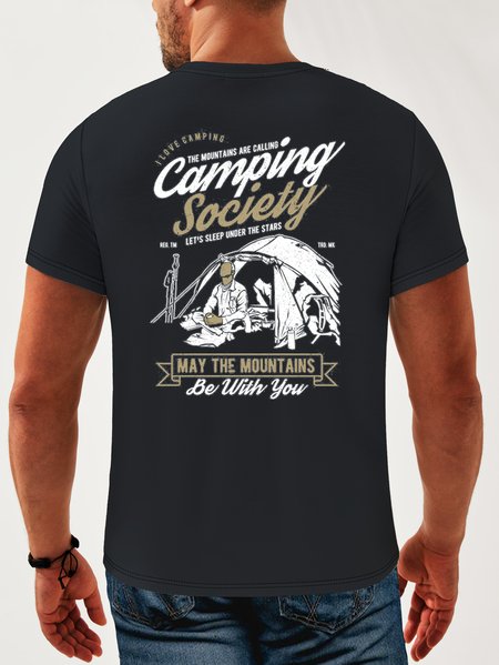 

Outdoor Camping Neck Casual T-Shirt, Deep blue, Men's t-shirts