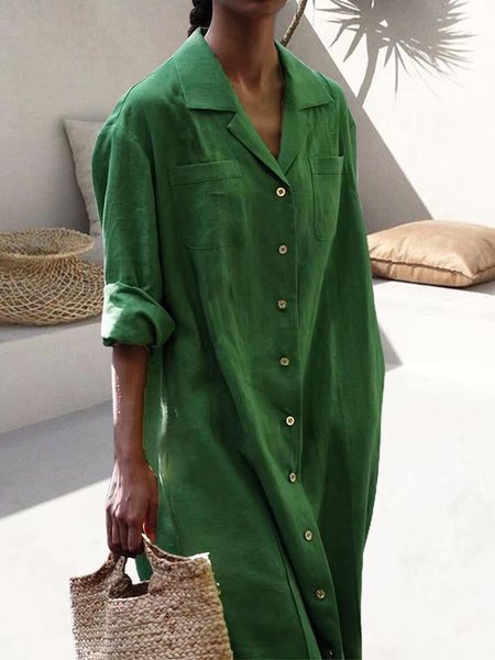 

Cotton And Linen Loose Casual Dress, Green, Dresses