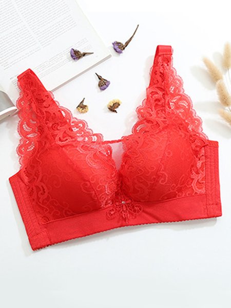 

Soft Comfortable Lace Push Up Adjustable Non-Wireless Cotton Bra, Red, Trendy Bras