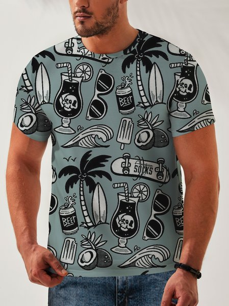 

Cotton Coconut Tree Crew Neck Relaxed T-Shirt, Green, Men's t-shirts
