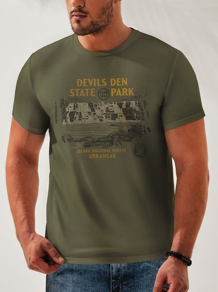 

Outdoor Sports Neck Casual T-Shirt, Green, Men's t-shirts