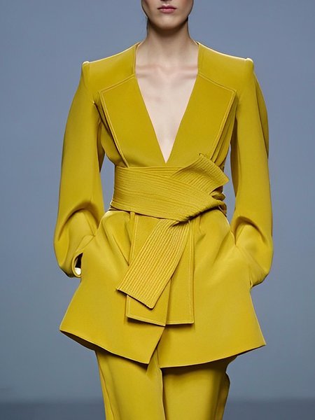 

Simple Plain Long sleeve Regular Fit Jacket, Yellow, Jackets