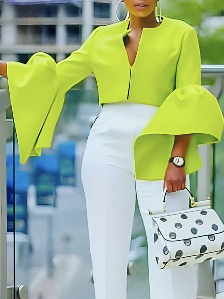 

Plain Crew Neck Elegant Regular Fit Jacket, Green, Jackets