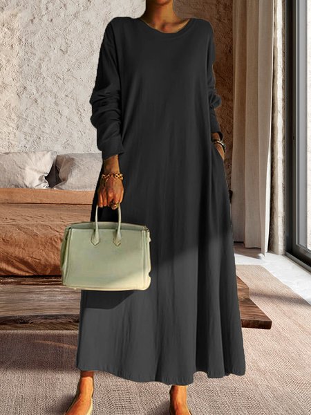 

Casual Cotton And Linen Dress, Khaki, Dresses