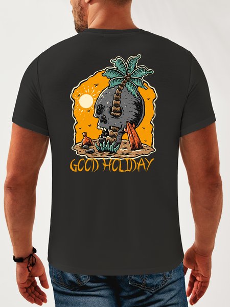 

Coconut Tree Neck Casual T-Shirt, Black, Men's t-shirts