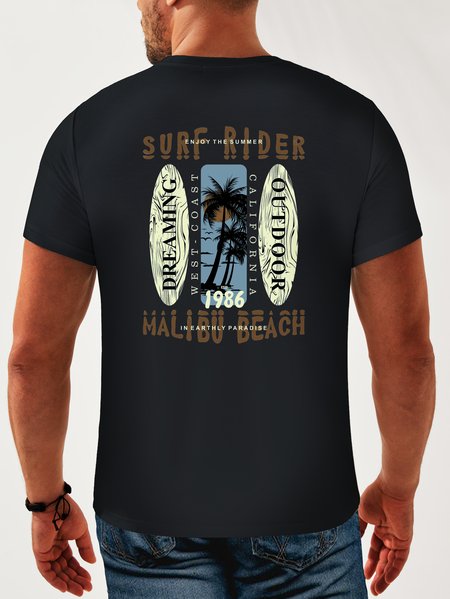 

Cotton Coconut Tree Crew Neck Relaxed T-Shirt, Black, Men's t-shirts
