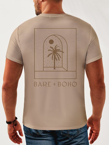 

Cotton Coconut Tree Crew Neck Relaxed T-Shirt, Khaki, Men's t-shirts