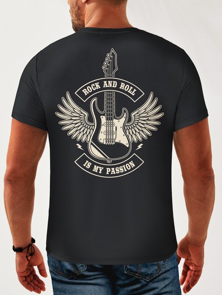 

Guitar Crew Neck Casual T-Shirt, Deep blue, Men's t-shirts