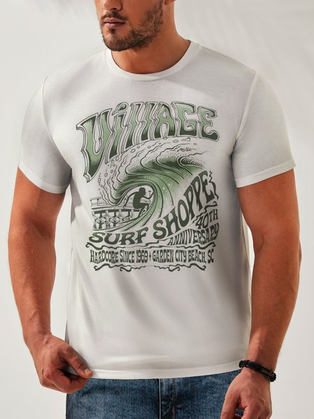 

Cotton Coconut Tree Crew Neck Relaxed T-Shirt, White, Men's t-shirts