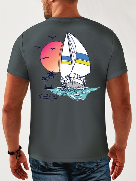 

Coconut Tree Neck Casual T-Shirt, Deep blue, Men's t-shirts