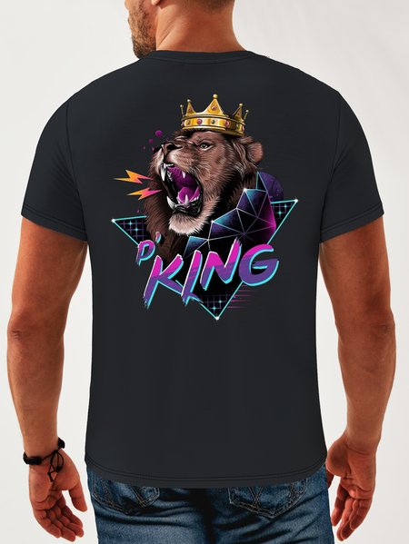 

Lion Crew Neck Casual T-Shirt, Blue, Men's t-shirts