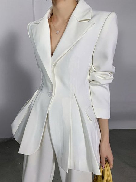 

Elegant Regular Fit Lapel Collar Plain Blazer, White, Blazers