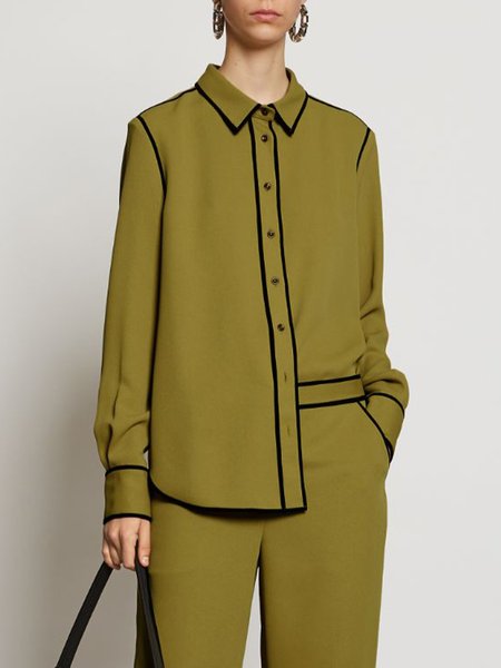 

Simple Color Block Loose Long sleeve Blouse, Green, Blouses and Shirts