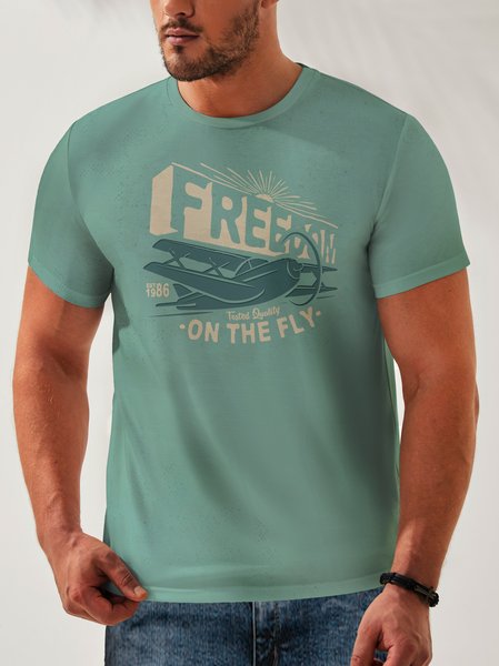 

Airplane Henley Collar Casual T-Shirt, Green, Men's t-shirts