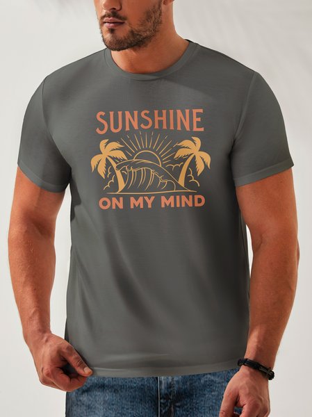 

Coconut Tree Crew Neck Relaxed T-Shirt, Gray, Men's t-shirts