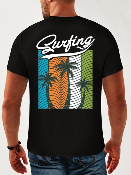 

Coconut Tree Neck Casual T-Shirt, Black, Men's t-shirts