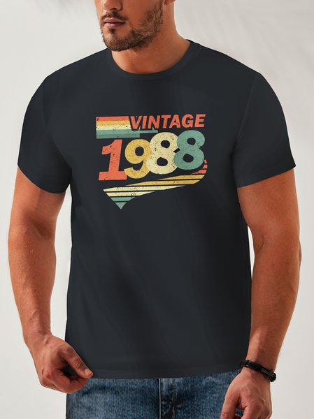 

Cotton Letter Round Neck Casual T-Shirt, Deep blue, Men's t-shirts