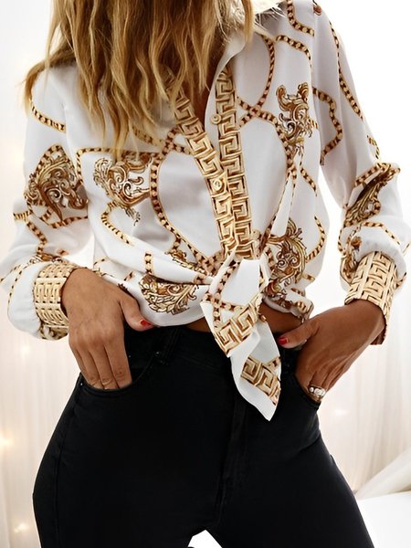 

Shirt Collar Urban Loose Long sleeve Blouse, White, Blouses and Shirts