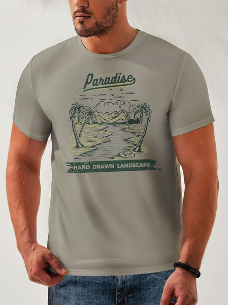 

Coconut Tree Neck Casual T-Shirt, Light khaki, Men's t-shirts