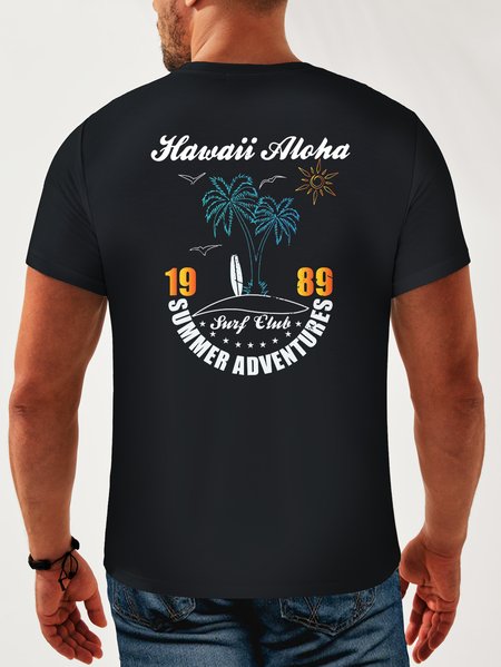Coconut Tree Neck Casual T-Shirt, Deep blue, Men's t-shirts