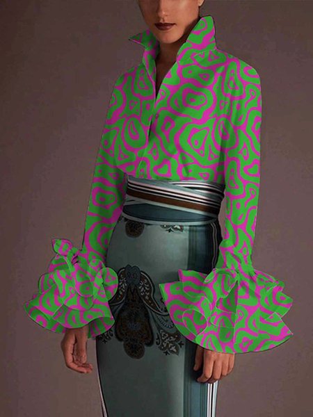 

Daily Long sleeve Abstract Polka Dots Elegant Blouse, Green, Blouses and Shirts