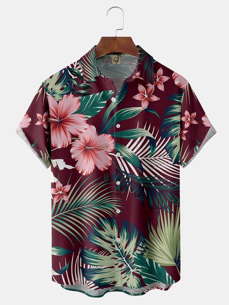 

Floral Chest Pocket Short Sleeve Hawaiian Shirt, Red, Men Shirts