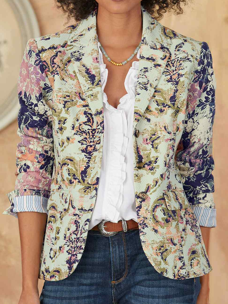 

Shawl Collar Casual Ethnic Regular Fit Blazer, Multicolor, Blazers