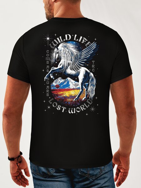 

Horse Crew Neck Casual T-Shirt, Black, Men's t-shirts