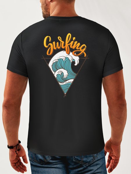 

Hawaiian Cotton Crew Neck Casual T-shirt, Black, Men's t-shirts