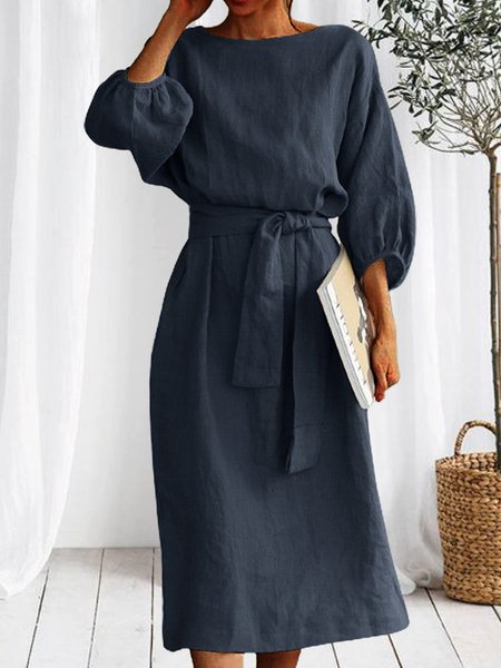 

Casual Loose Cotton And Linen Dress, Dark blue, Dresses