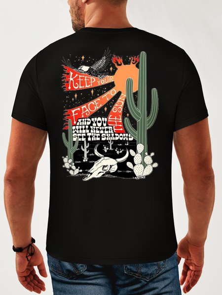 

Cactus Crew Neck Casual T-Shirt, Black, Men's t-shirts