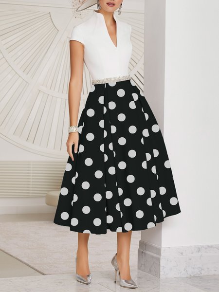 

Polka Dots Elegant Regular Fit Midi Dress, Black-white, Midi Dresses