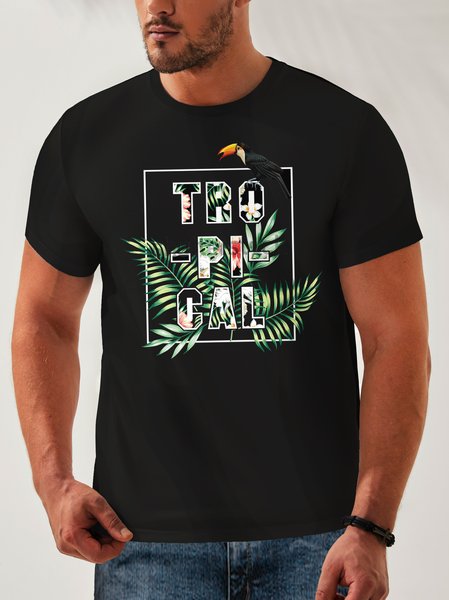 

Cotton Coconut Tree Crew Neck Relaxed T-Shirt, Black, Men's t-shirts