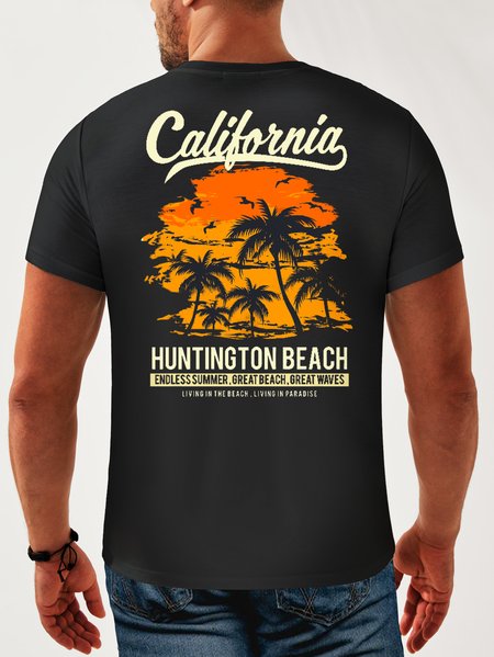 

Cotton Coconut Tree Crew Neck Relaxed T-Shirt, Black, Men's t-shirts